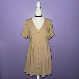 NWT Boutique Tan Button Front Linen Blend Dress